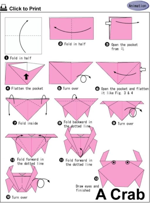 cara membuat origami Bentuk kepiting